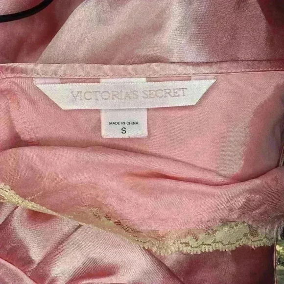 Y2k 90s Satin Victoria’s Secret  Pink Slip With Beige Lace Size Small - Picture 8 of 9